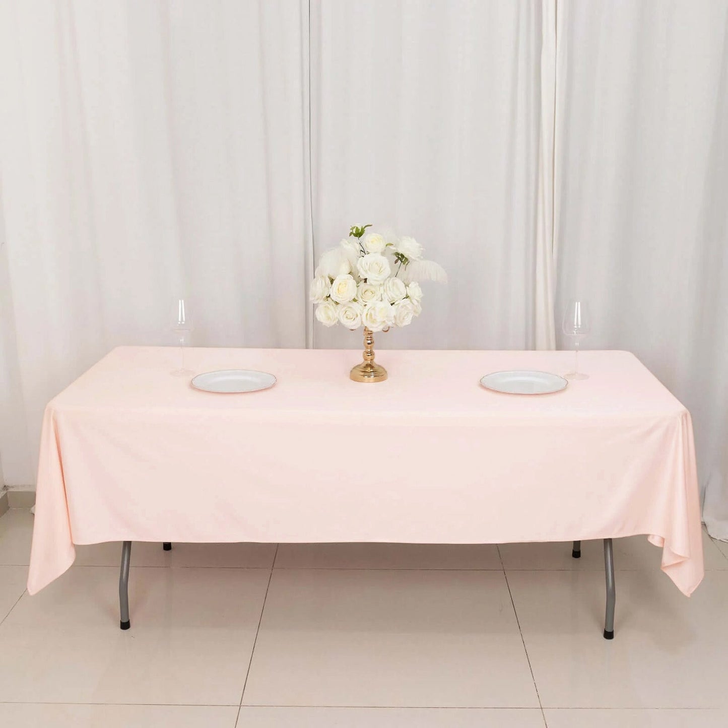 Scuba Rectangular 60"x102" Tablecloth Blush - Wrinkle Free & Stain Resistant Table Cover
