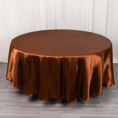 Satin 108" Round Tablecloth Cinnamon Brown - Smooth and Lustrous Table Cover