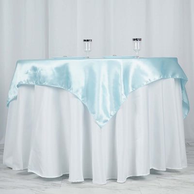 Satin 60"x60" Table Overlay Square Tablecloth Light Blue - Smooth Silky Touch Table Cover