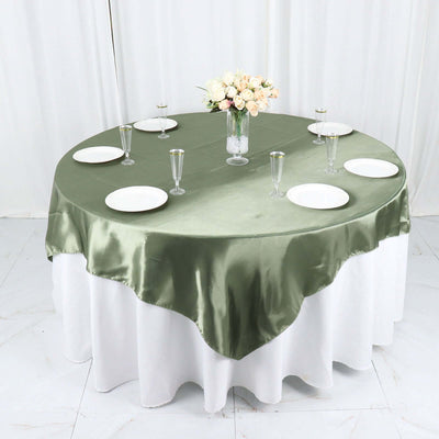 Satin 72"x72" Table Overlay Square Tablecloth Dusty Sage Green - Smooth Finish Table Cover