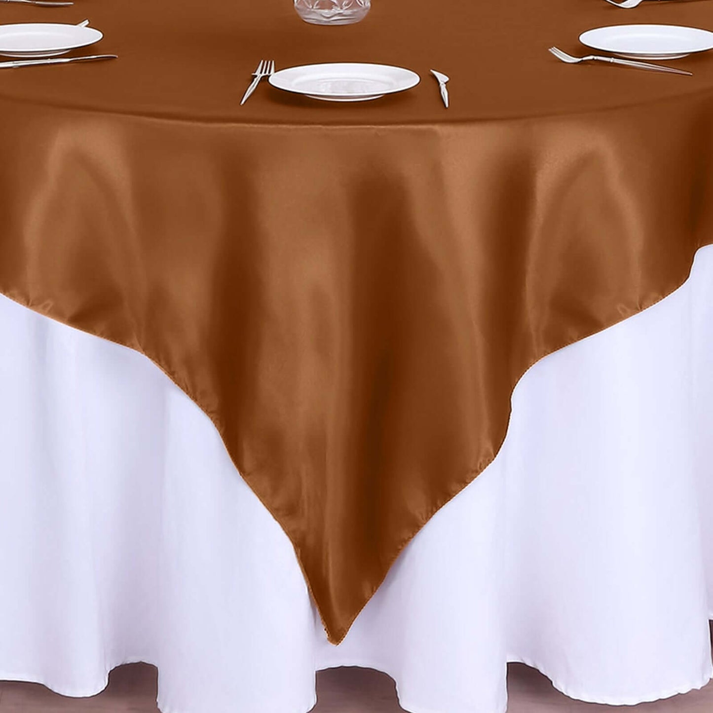 Satin 72"x72" Table Overlay Square Tablecloth Cinnamon Brown - Smooth Finish Table Cover