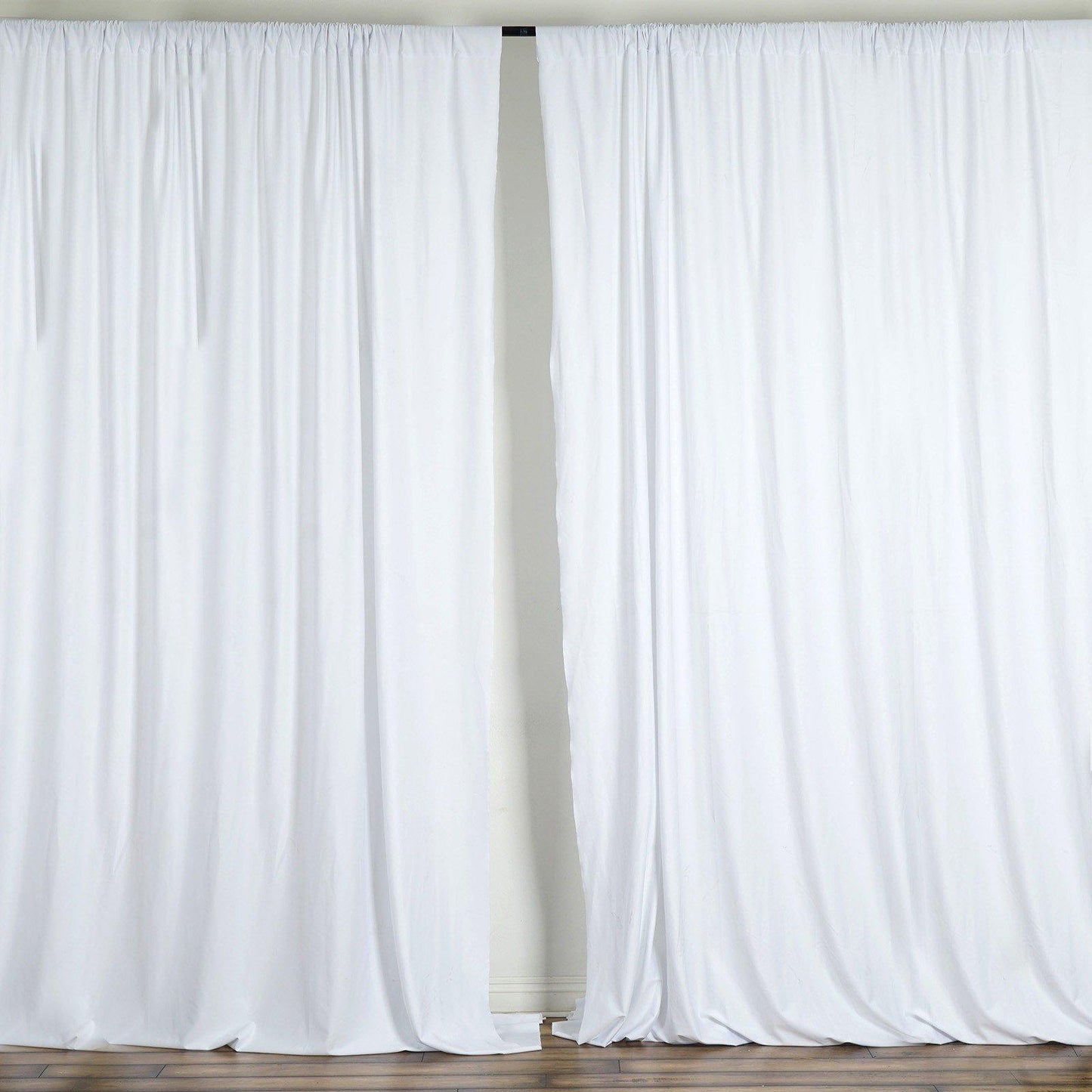 2 Pack White Scuba Polyester Event Curtain Drapes, Durable Flame Resistant Backdrop Event Panels Wrinkle Free with Rod Pockets - 10ftx10ft