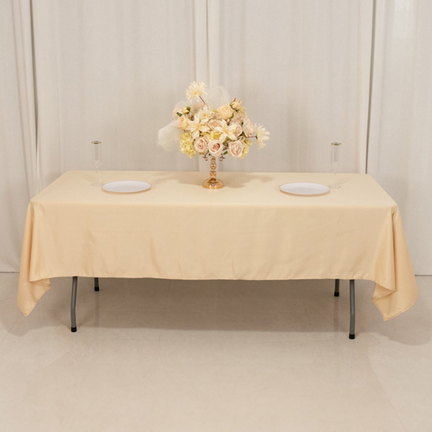 Lamour Satin 60"x102" Rectangle Tablecloth Beige - Durable & Silky Soft Feel Table Cover