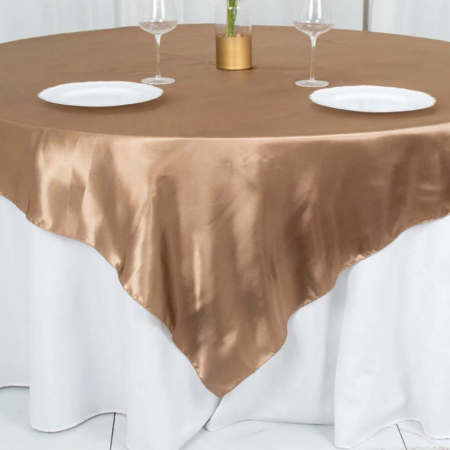 Satin 72"x72" Table Overlay Square Tablecloth Taupe - Smooth Finish Table Cover