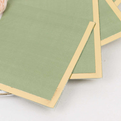 50-Pack Paper Beverage Napkins Sage Green with Gold Foil Edge - 2 Ply Disposable Soft 18GSM Cocktail Napkins 5"x5"