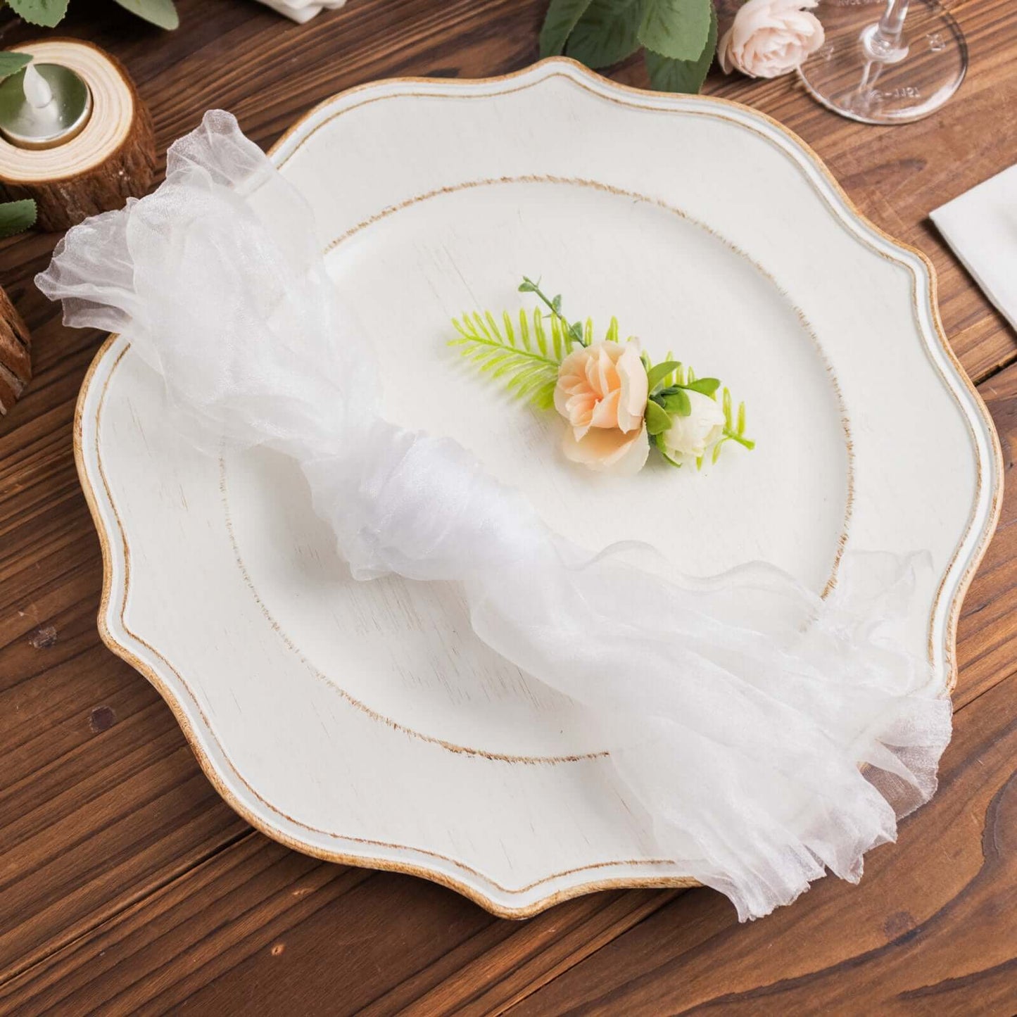 5 Pack Crinkled Organza 21"x21" Napkins White - Classy Rustic Style Dinner & Party Napkins
