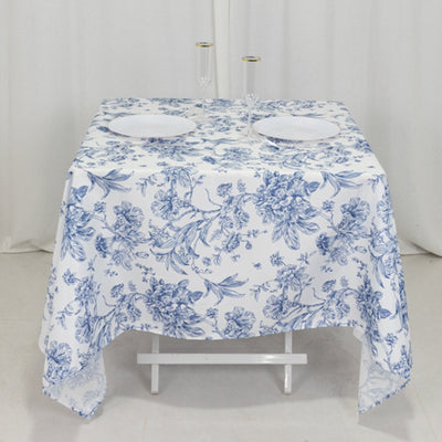 Polyester 70"x70" Square Tablecloth White - Blue French Toile Pattern for Sophisticated Settings