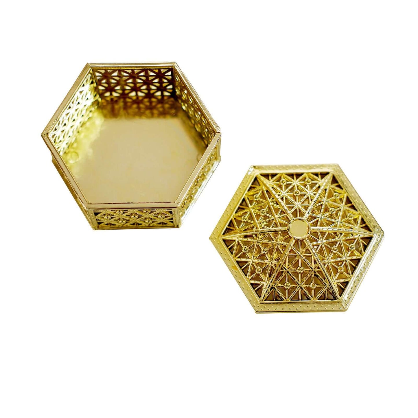 12-Pack Vintage Hexagon Gift Box Candy Containers Gold - Stylish Hollow Favor Boxes for Jewelry 3"