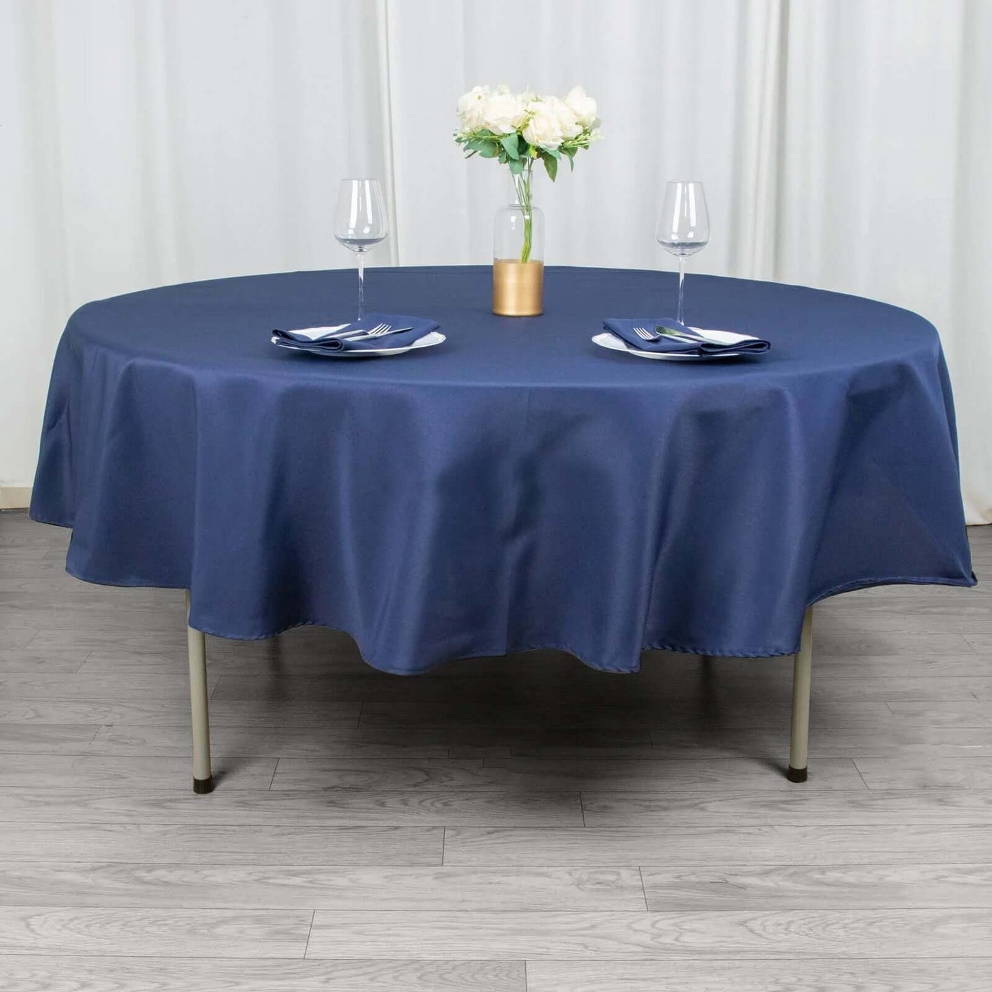 Premium Polyester 90" Round Tablecloth Navy Blue - Stain and Wrinkle-Resistant Design with 220GSM Thickness Table Cover