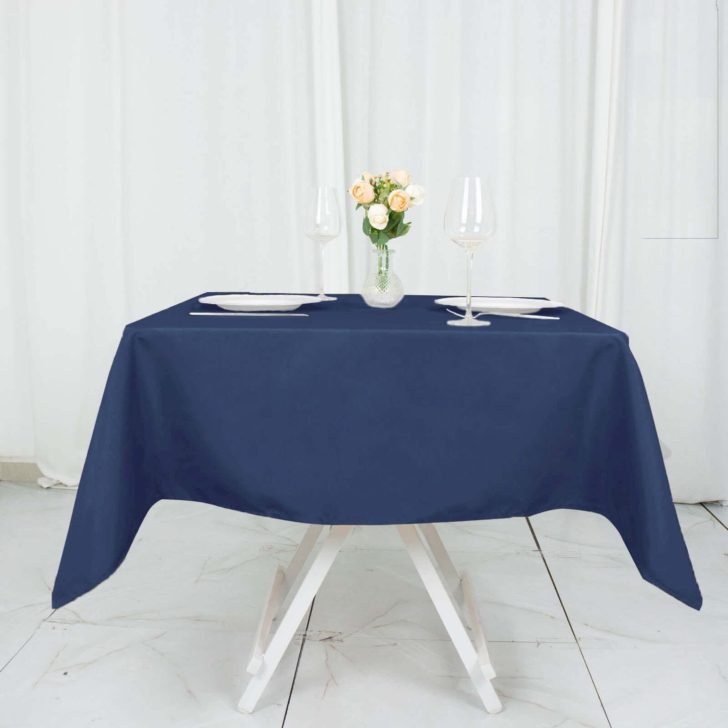 Premium Polyester 54"x54" Square Tablecloth Navy Blue - Stain and Wrinkle-Resistant 220GSM Table Cover
