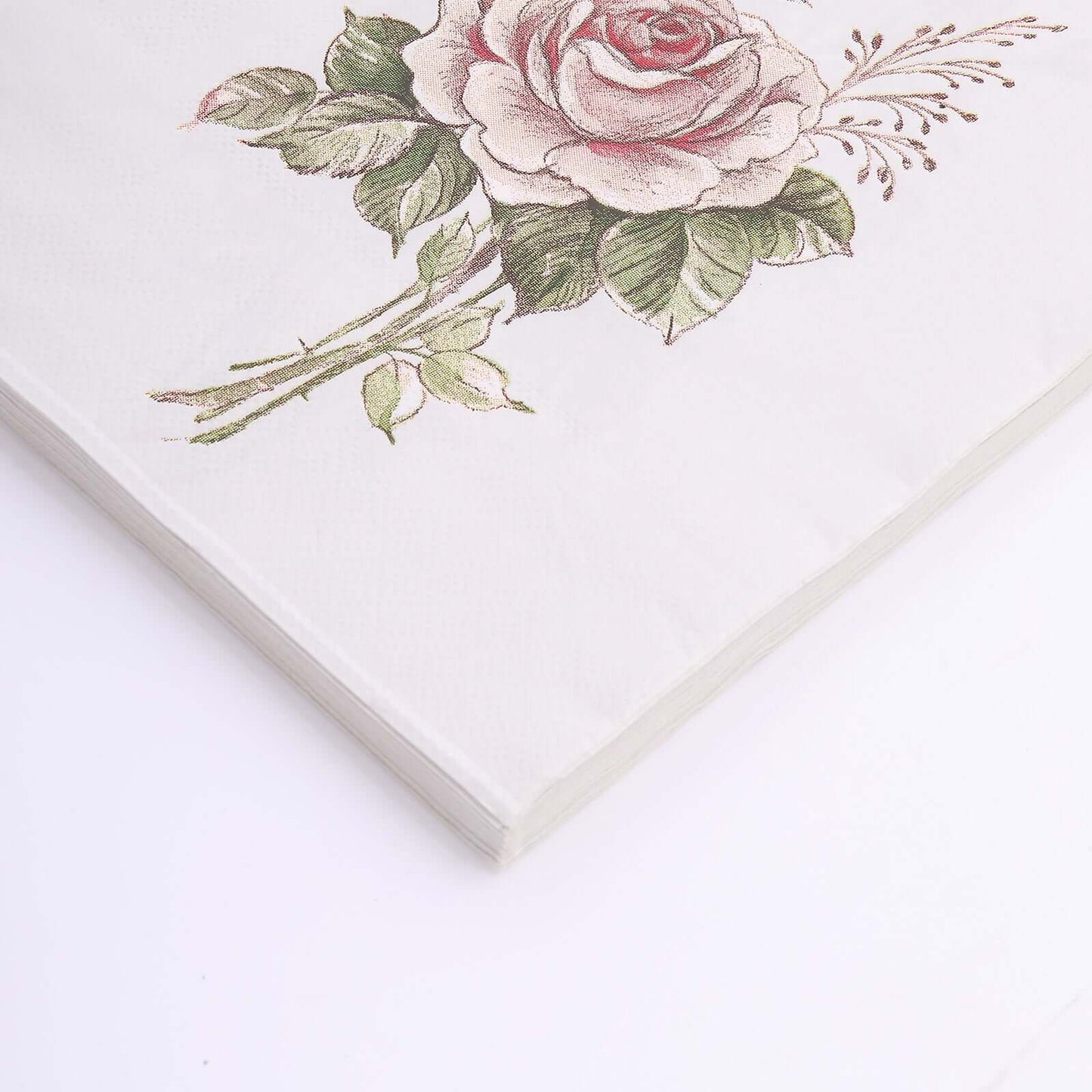20-Pack Paper Beverage Napkins with Pink Floral Design Ivory - 2 Ply Soft 18GSM Rose Garden Wedding Napkins 6.5"x6.5"