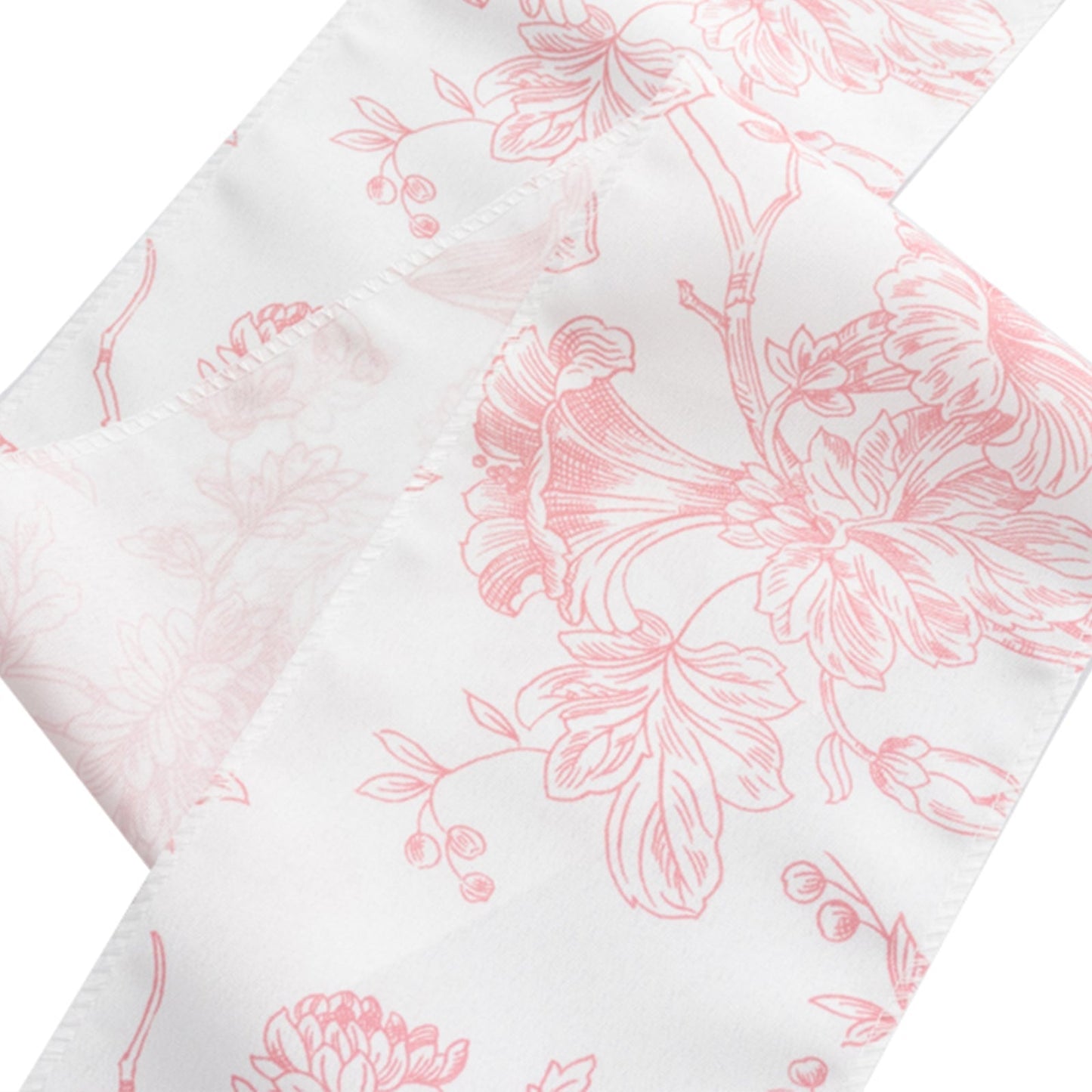 Polyester Chair Sashes White/Pink French Toile Floral Design - Wrinkle-Resistant & Durable Chair Bows 6"x108"