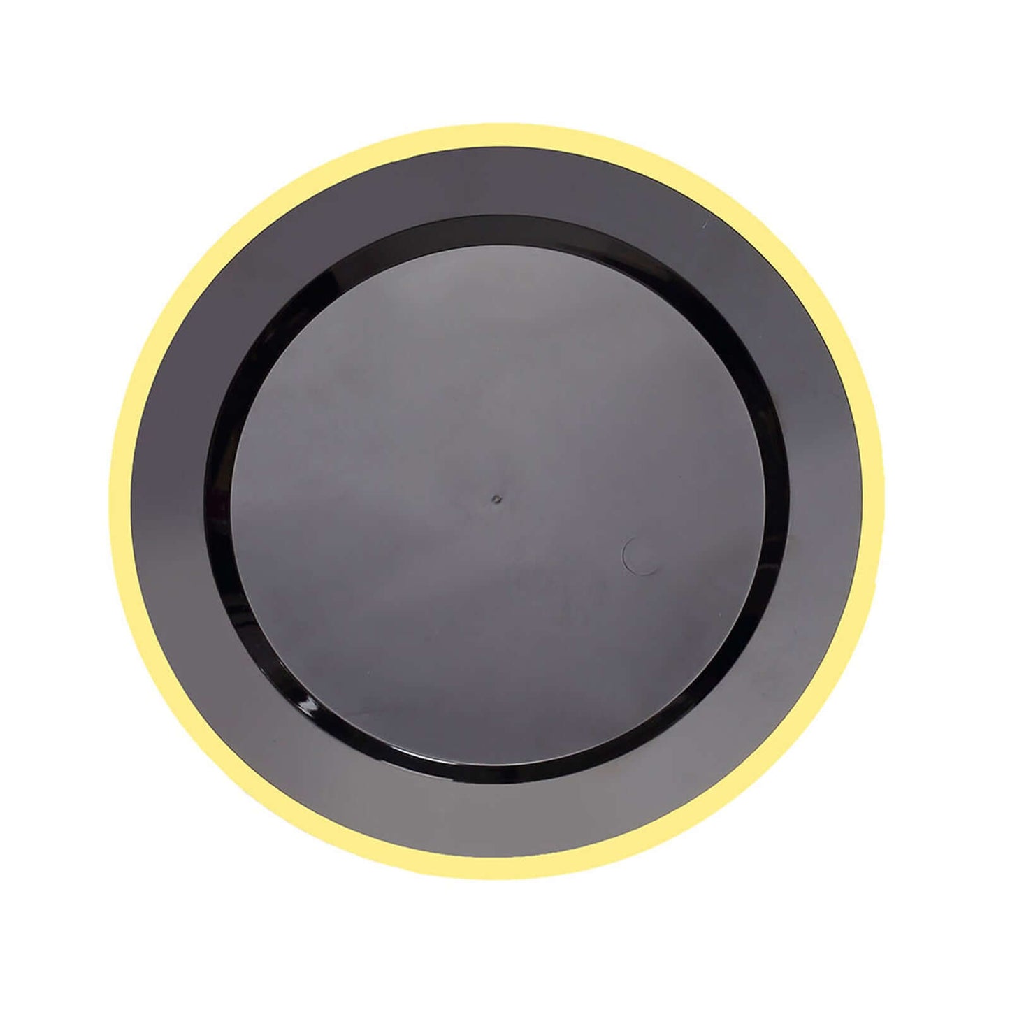 10-Pack Plastic 7" Round Appetizer Plates in Black with Gold Rim - Sleek Disposable Salad Plates for Banquets & Special Occasions
