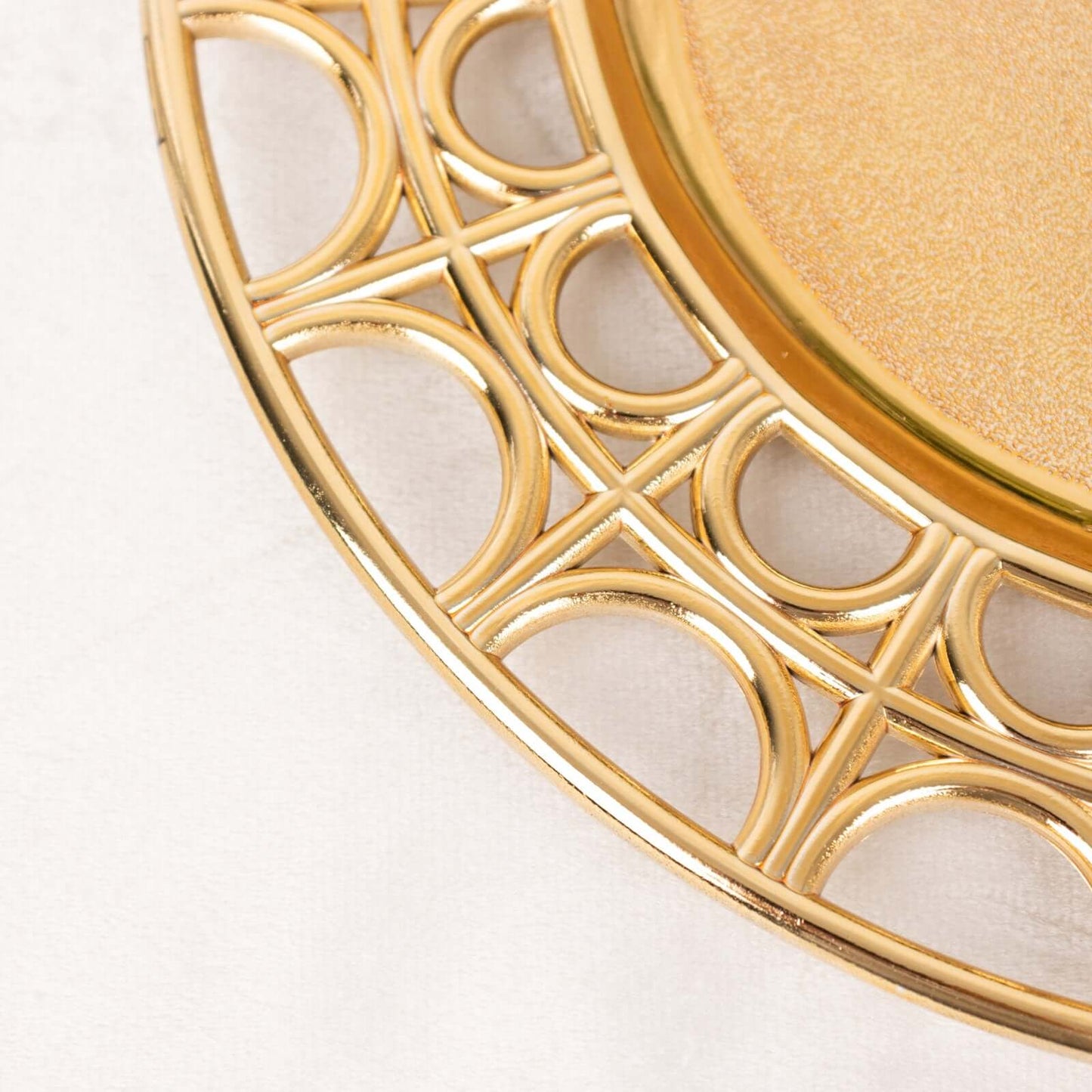6-Pack Acrylic Round Charger Plates 13" in Metallic Gold with Hollow Semi Circle Rim, Plastic Decorative Charger Tableware