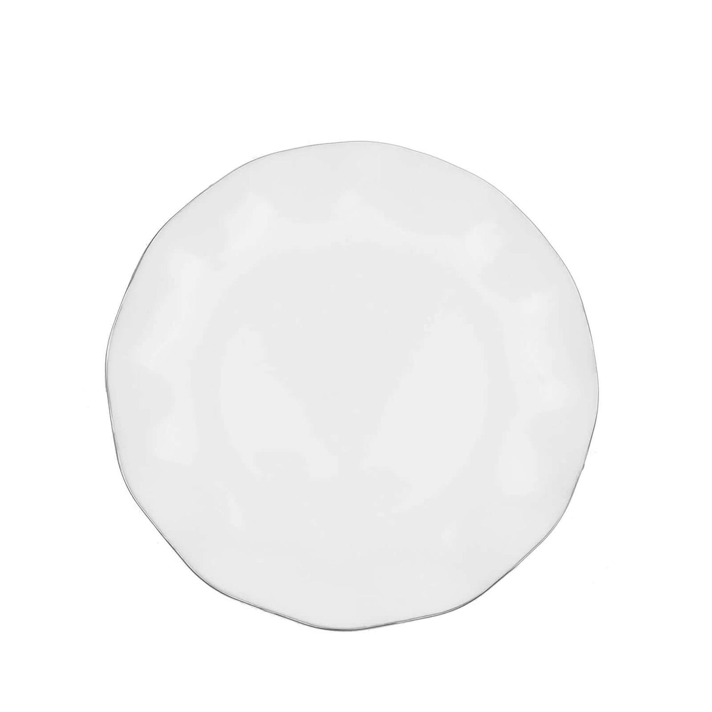 10-Pack Plastic Round 6" Dessert Plates in White Ruffled Rim with Gold Edging - Sturdy Disposable Salad Appetizer Dinnerware for Classy Events & Banquets