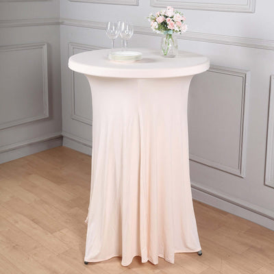 Spandex 30" Round Cocktail Table Cover Skirt Blush With Natural Wavy Drapes