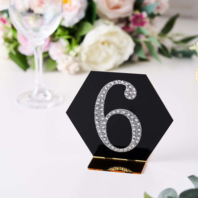 Decorative Rhinestone Number "6" Stickers, Glitter Adhesive Craft Numbers Silver DIY Sparkle Embellishments 4"