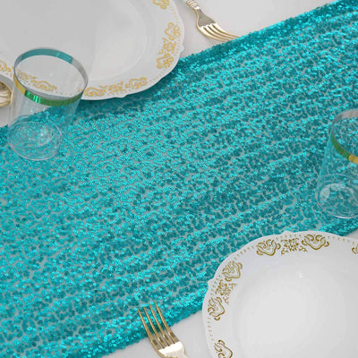 Sequin 12"x108" Table Runner Turquoise - Glittering Design
