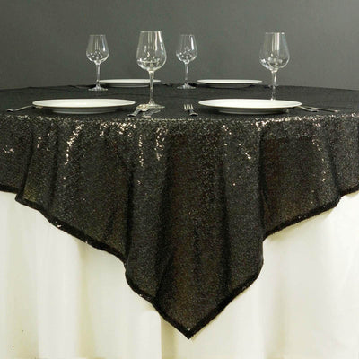 Sequin 72"x72" Table Overlay Square Tablecloth Black - Sparkly Design for Stunning Events