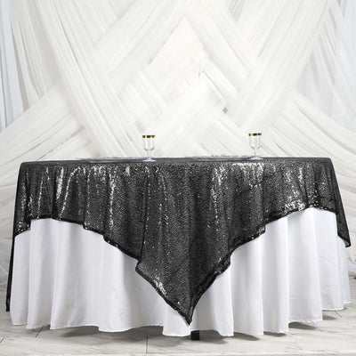 Sequin 90"x90" Table Overlay Square Tablecloth Black - Sparkly Table Cover