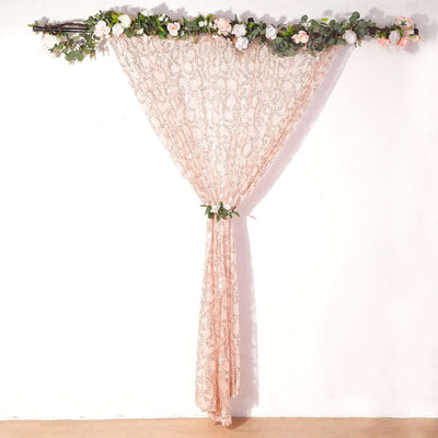 8ftx8ft Rose Gold Embroider Sequin Event Curtain Drapes, Sparkly Sheer Backdrop Event Panel With Embroidery Leaf
