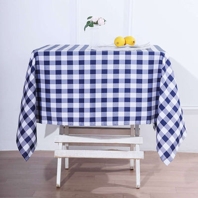 Polyester 54"x54" Square Tablecloth White/Navy Blue - Checkered Buffalo Plaid Design for Casual Table Settings