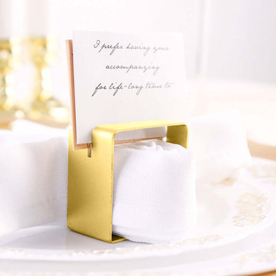 4 Pack Matte Gold Metal Square Napkin Rings with Place Card Holder, Modern Design Multipurpose Napkins Rings