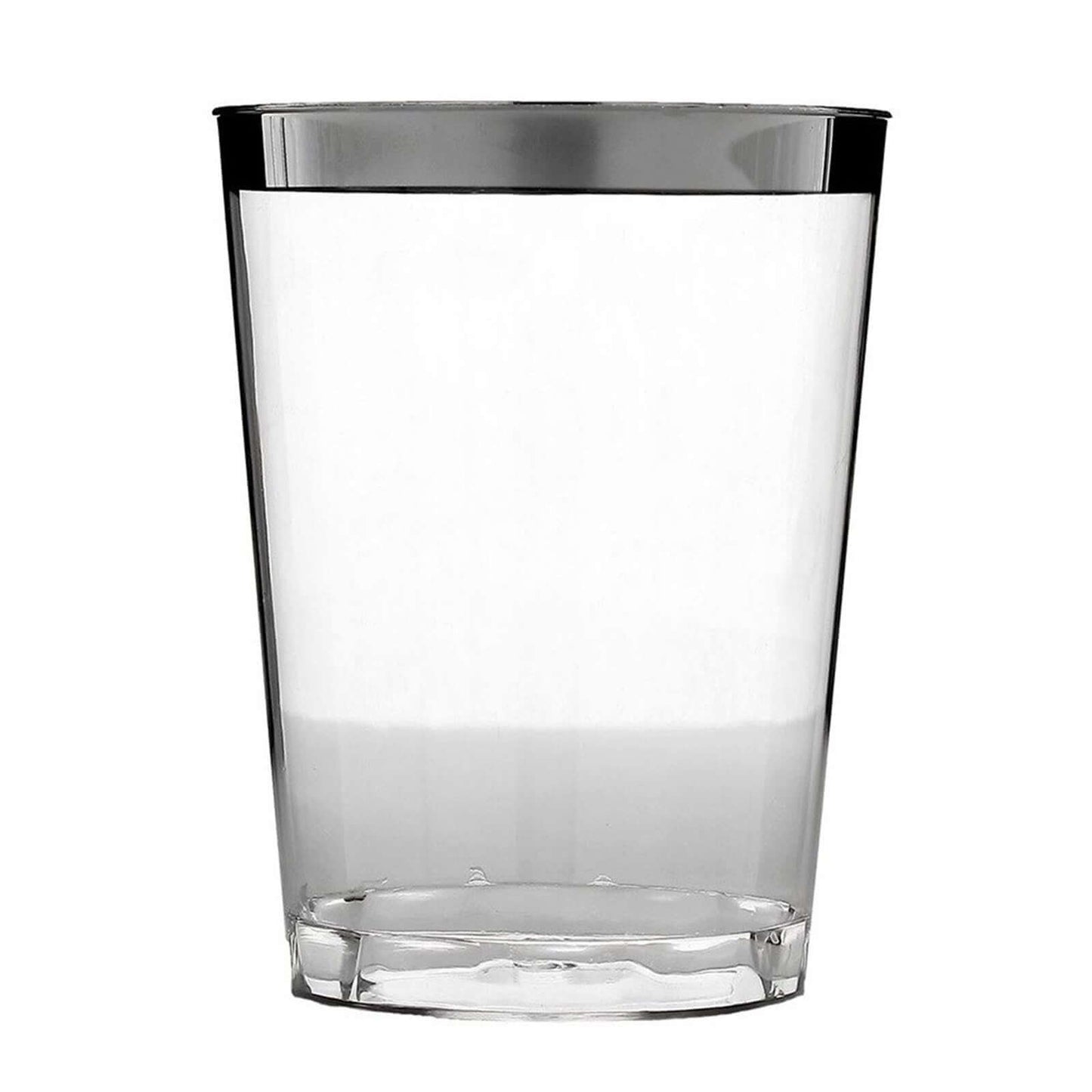 25-Pack Plastic Tumbler Cups Clear with Silver Rim - Stylish Disposable Party Glasses 10oz