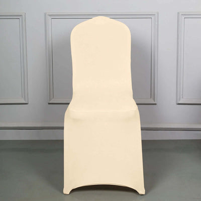 Spandex Chair Cover for Banquet Chairs Beige - Stretch 160GSM Fabric with Slip-On Slipcover