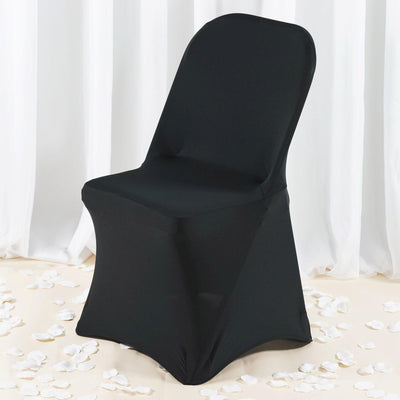 Premium Spandex Chair Cover with Foot Pockets for Folding Chairs Black - Stretch Fitted 220GSM Fabric