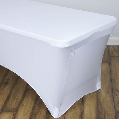 Stretch Spandex 96"x30" Rectangle Table Cover White - Durable Form-Fitting Tablecloth for Events & Presentations