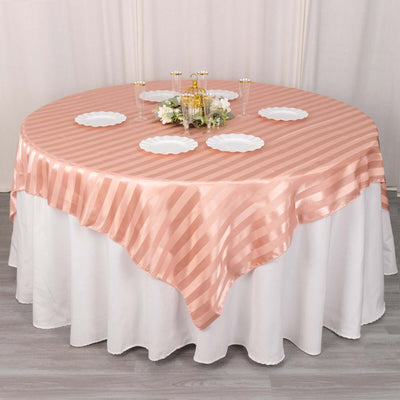 Satin 72"x72" Table Overlay Square Tablecloth Dusty Rose - Stripe Table Topper