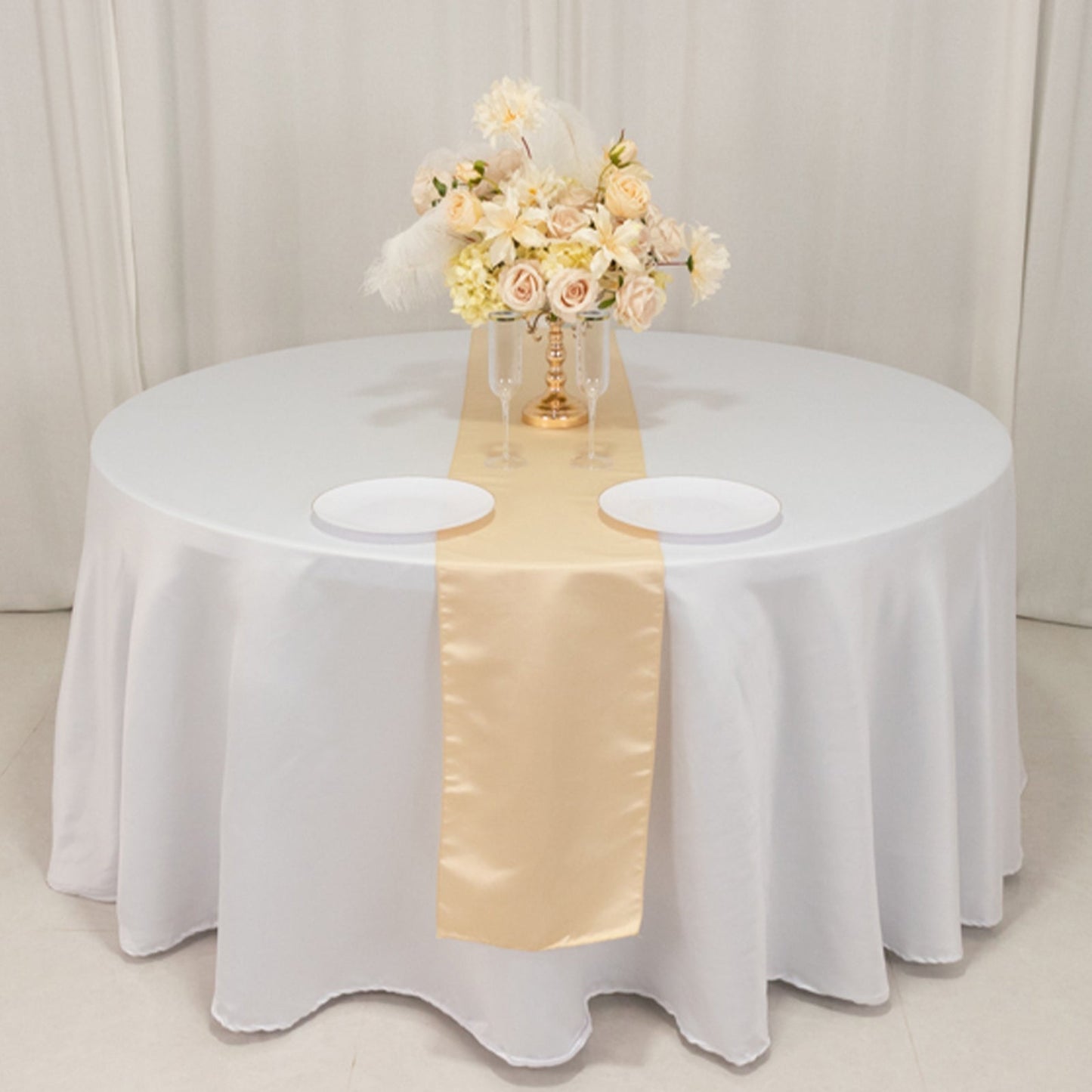 Lamour Satin 12"x108" Table Runner Beige - Smooth & Lustrous Finish