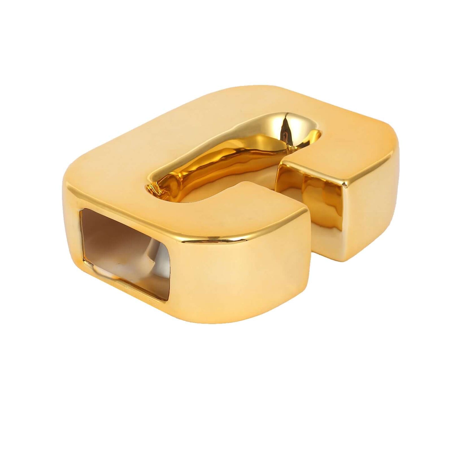 Shiny Ceramic Vase Letter "C" Gold Plated - Chic Bud Planter Pot for Events & Decor 6"