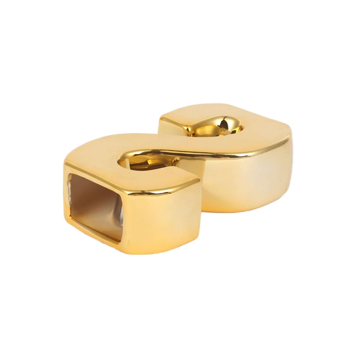 Shiny Ceramic Vase Letter "S" Gold Plated - Chic Bud Planter Pot for Events & Decor 6"