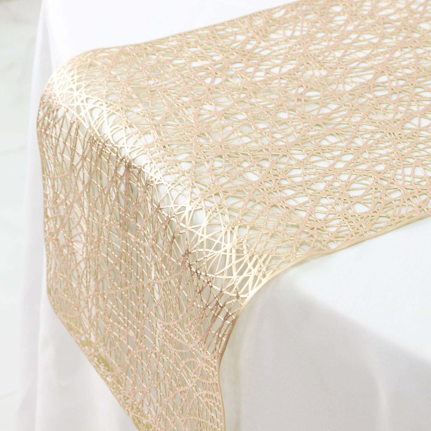 Plastic Woven Vinyl 13"x6ft Table Runner Metallic Gold - Non-Slip & Reversible Tabletop Decor