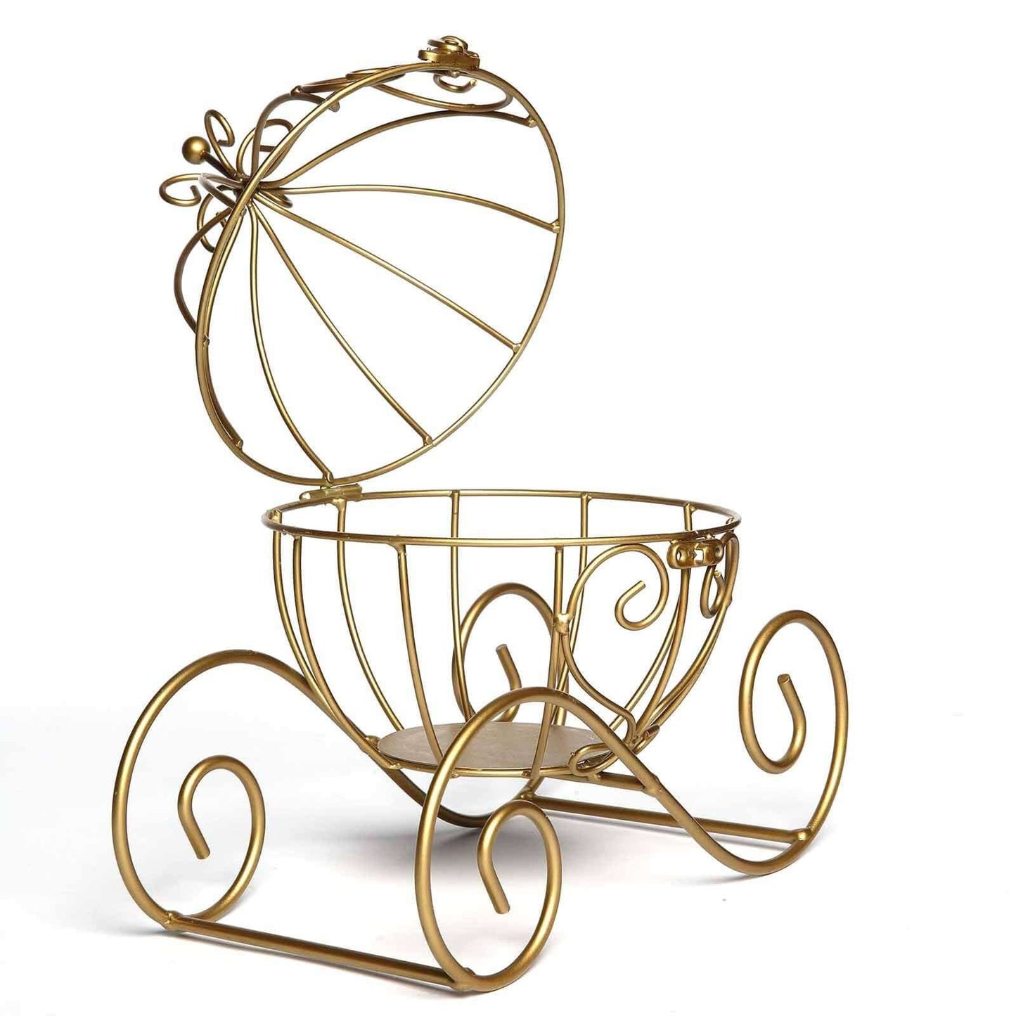 Candle Holder Gold Wrought Iron Cinderella Carriage Card Display - Wedding Table Accent 11"