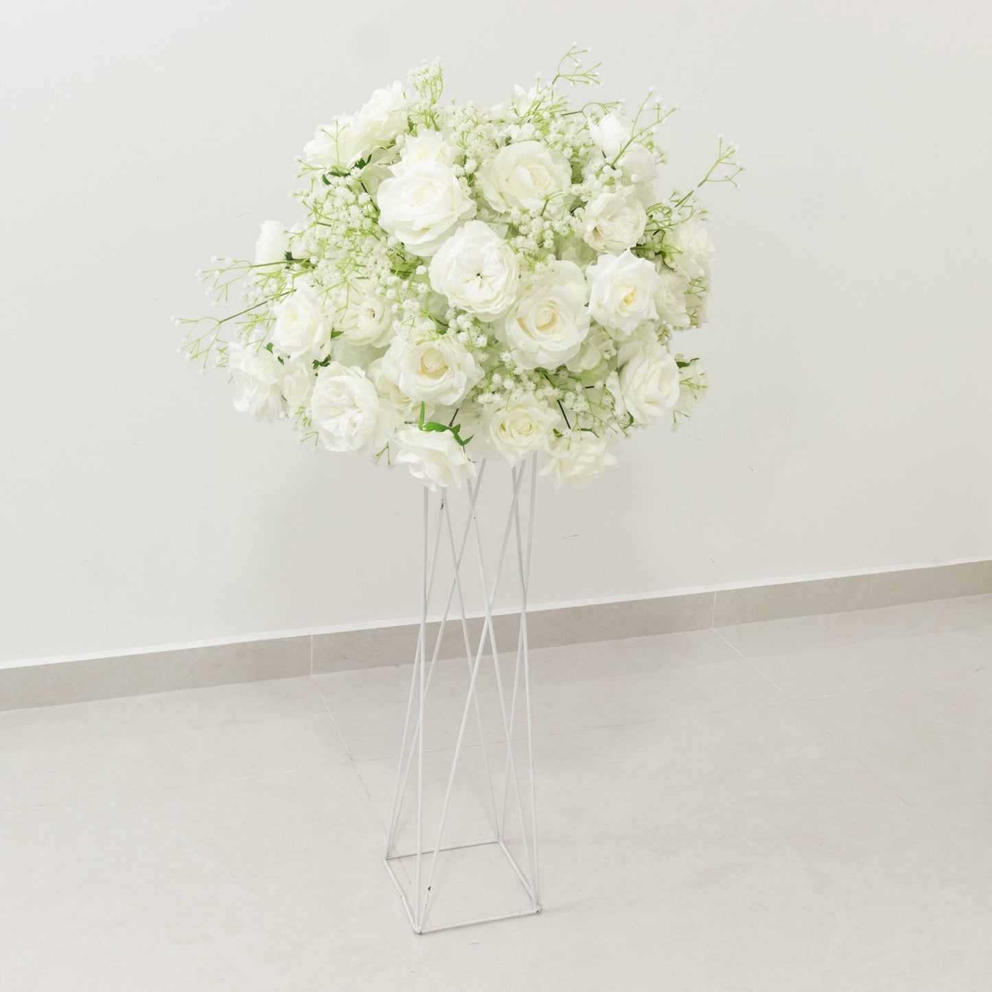 22-Inch White Silk Rose Grand Centerpiece – Pre-Made Artificial Flower Ball for Wedding & Party Décor