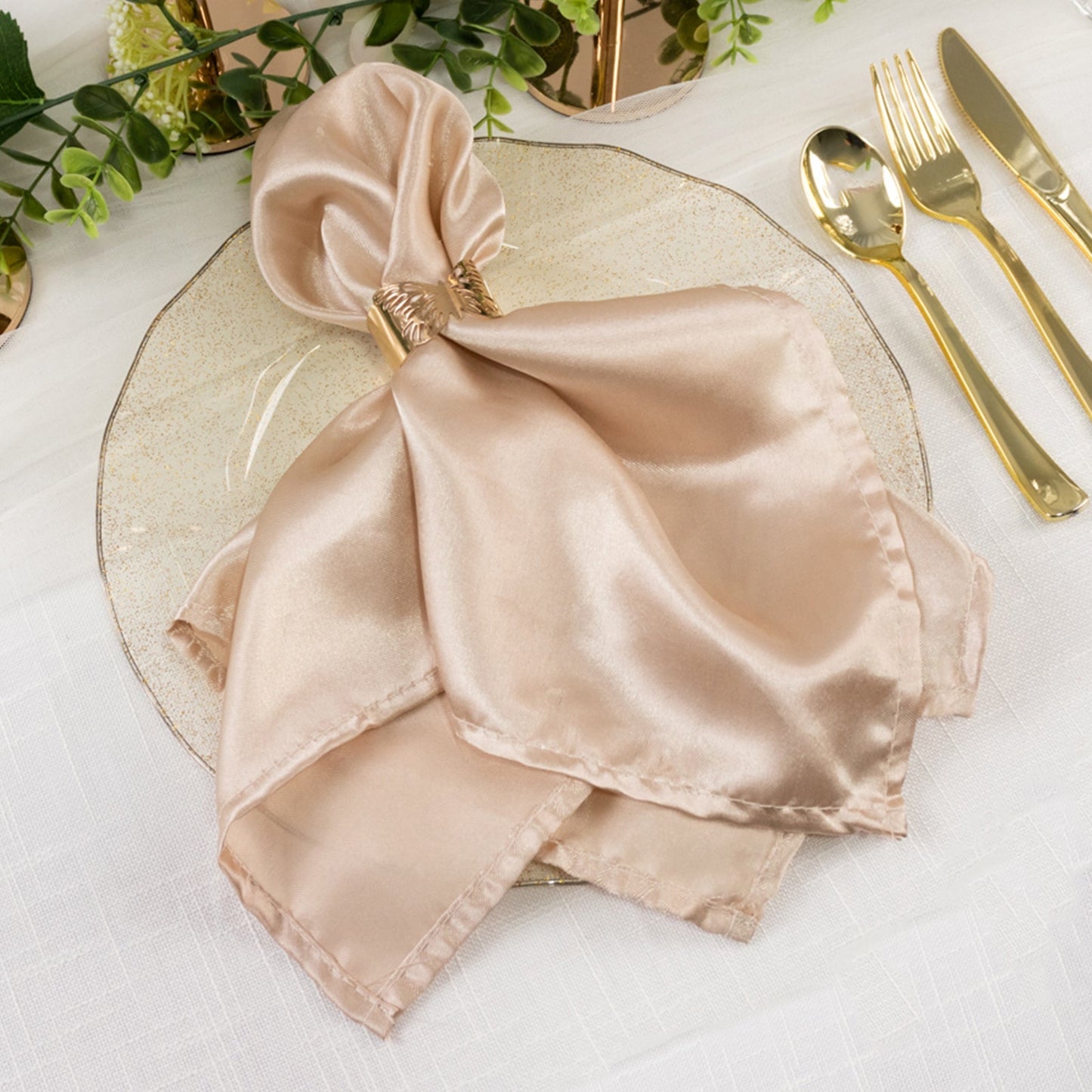 10-Pack Plastic 11" Round Dinner Plates in Gold Glitter with Ruffled Rim - Transparent Sturdy Disposable Dinnerware