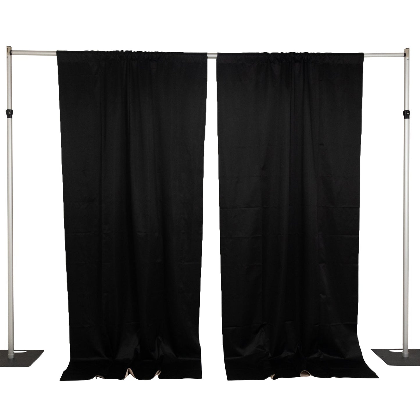 Lamour Satin Blackout Curtains 10ft x 10ft Panels Black/Ivory | Water-Resistant PU-Coated Double Sided Backdrop for Weddings & Events