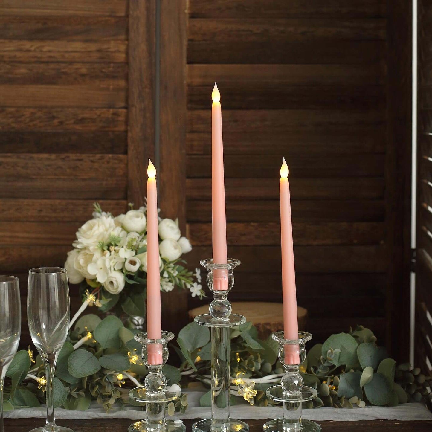 3-Pack LED Decorative Lighting Warm Flickering Blush - Flameless Taper Candles 11"