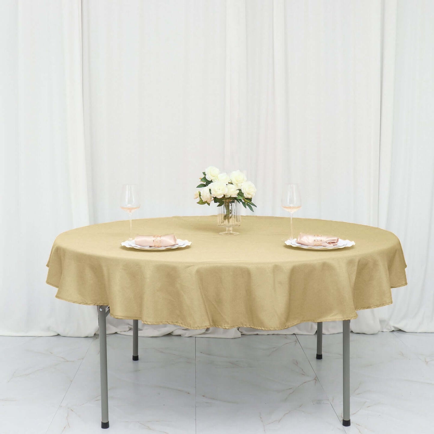 Polyester 70" Round Tablecloth Champagne - Durable & Wrinkle-Resistant Table Cover