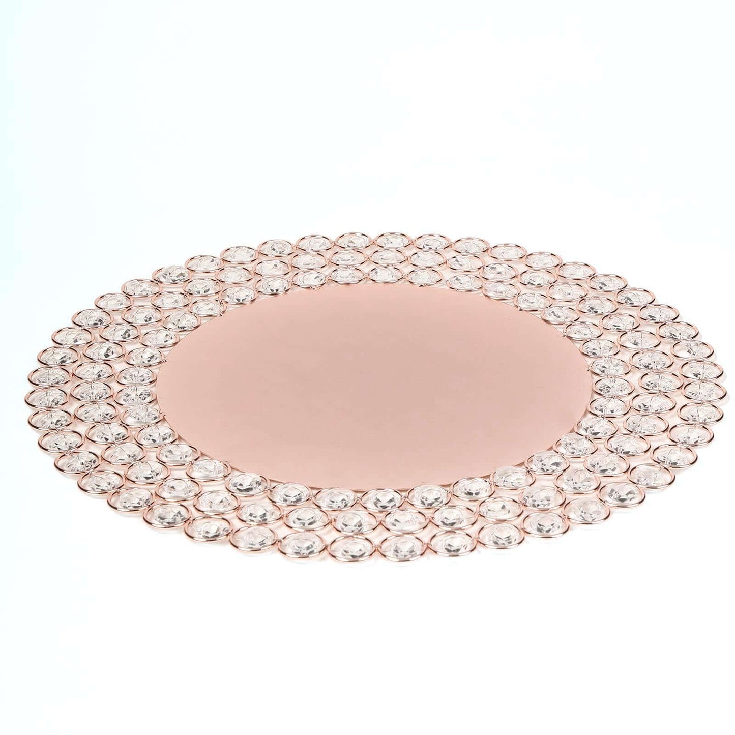 Wired Metal Round Charger Plate 14" in Rose Gold with Acrylic Crystal Beads, Glamorous Decorative Dinner Charger Tableware