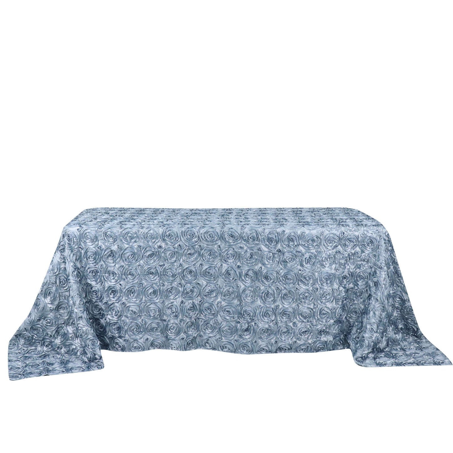 Satin 90"x132" Rectangle Tablecloth Dusty Blue - Grandiose 3D Rosette Seamless Table Cover