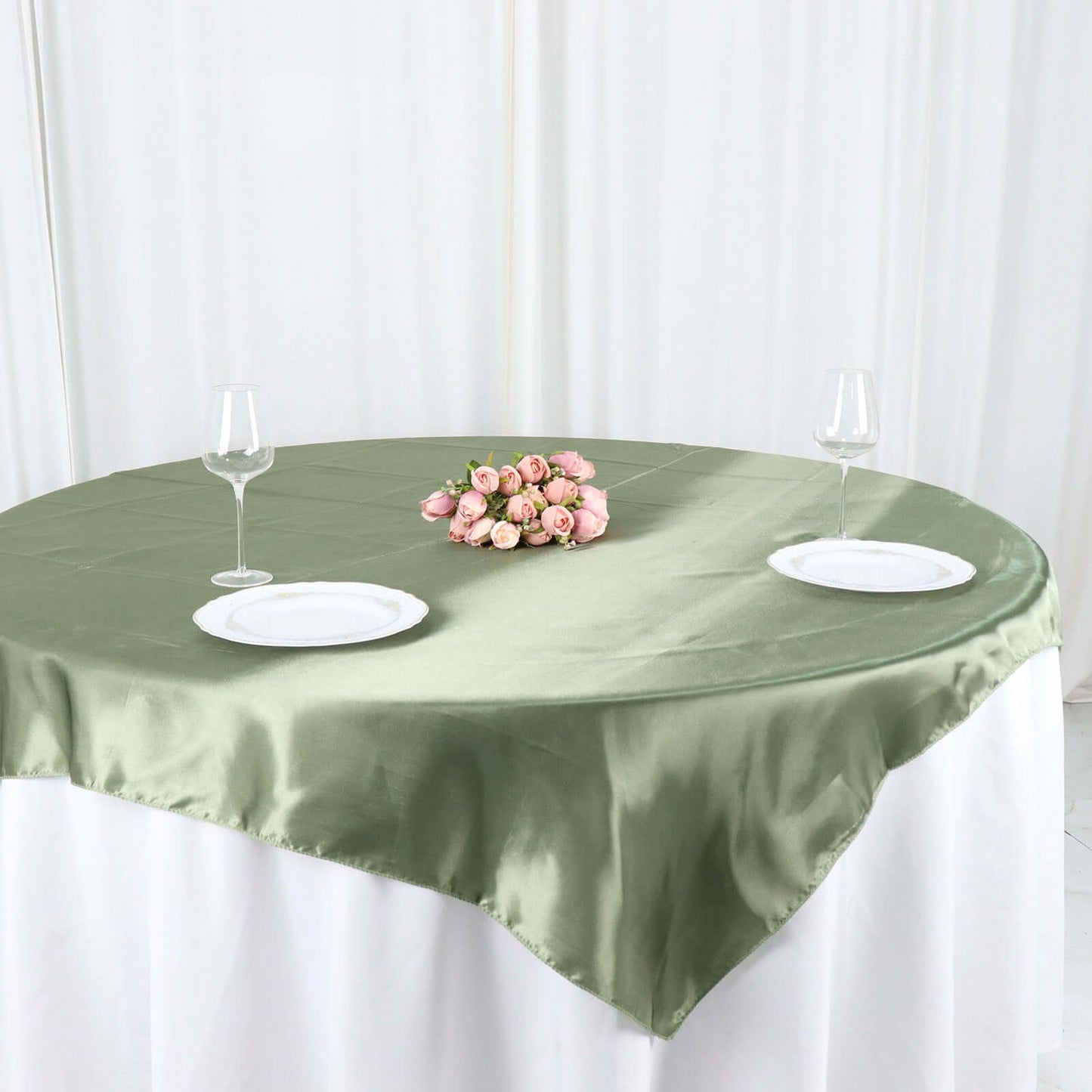 Satin 60"x60" Table Overlay Square Tablecloth Dusty Sage Green - Smooth Silky Touch Table Cover