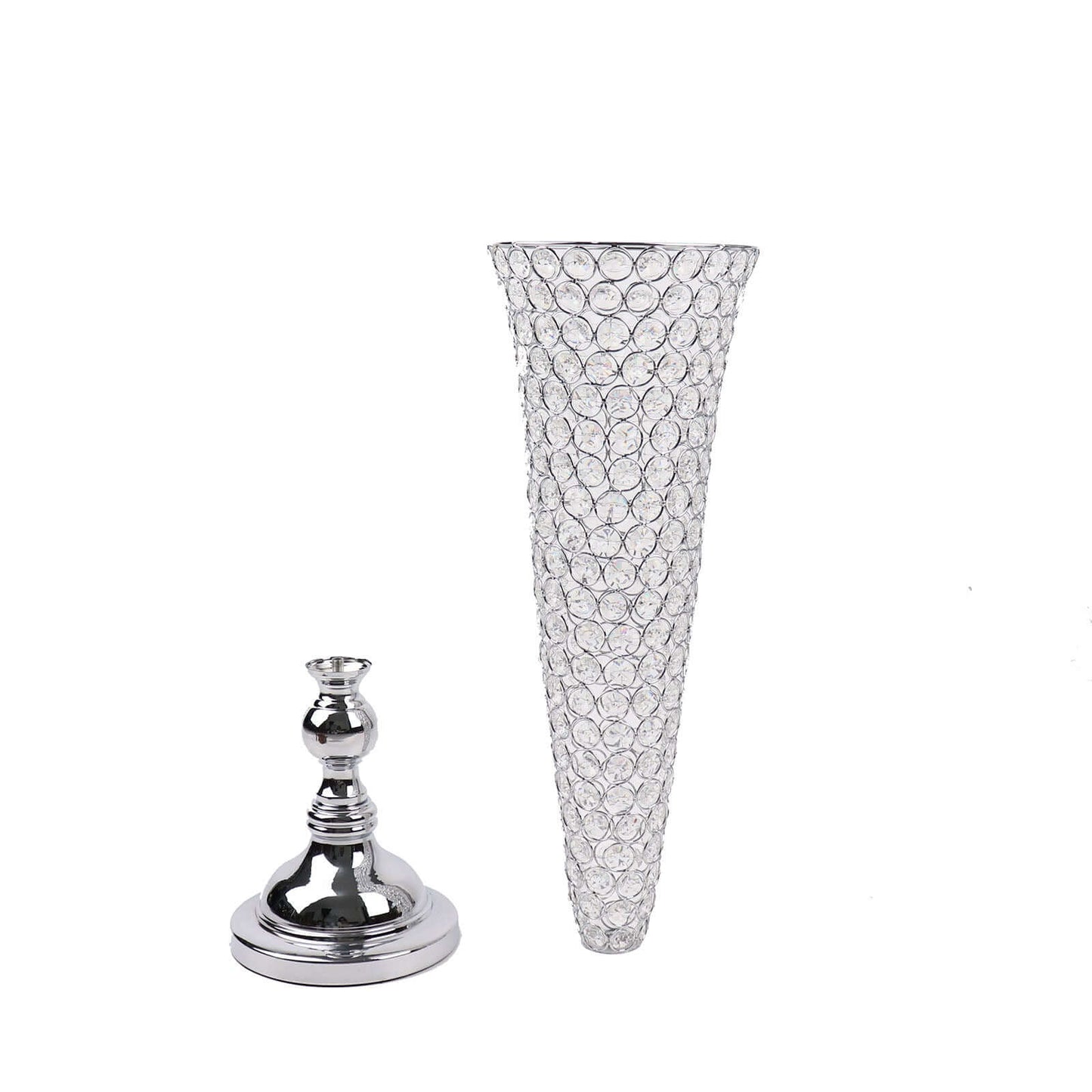 2-Pack Crystal Beaded Trumpet Vase Set Silver - Table Centerpiece for Weddings and Events 32"