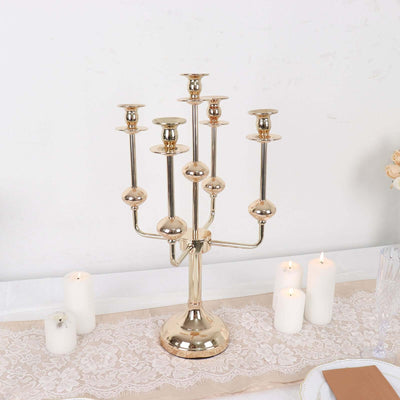5-Arm Taper Candelabra Wedding Candle Holder Gold Metal Table Display - Perfect for Events 20"