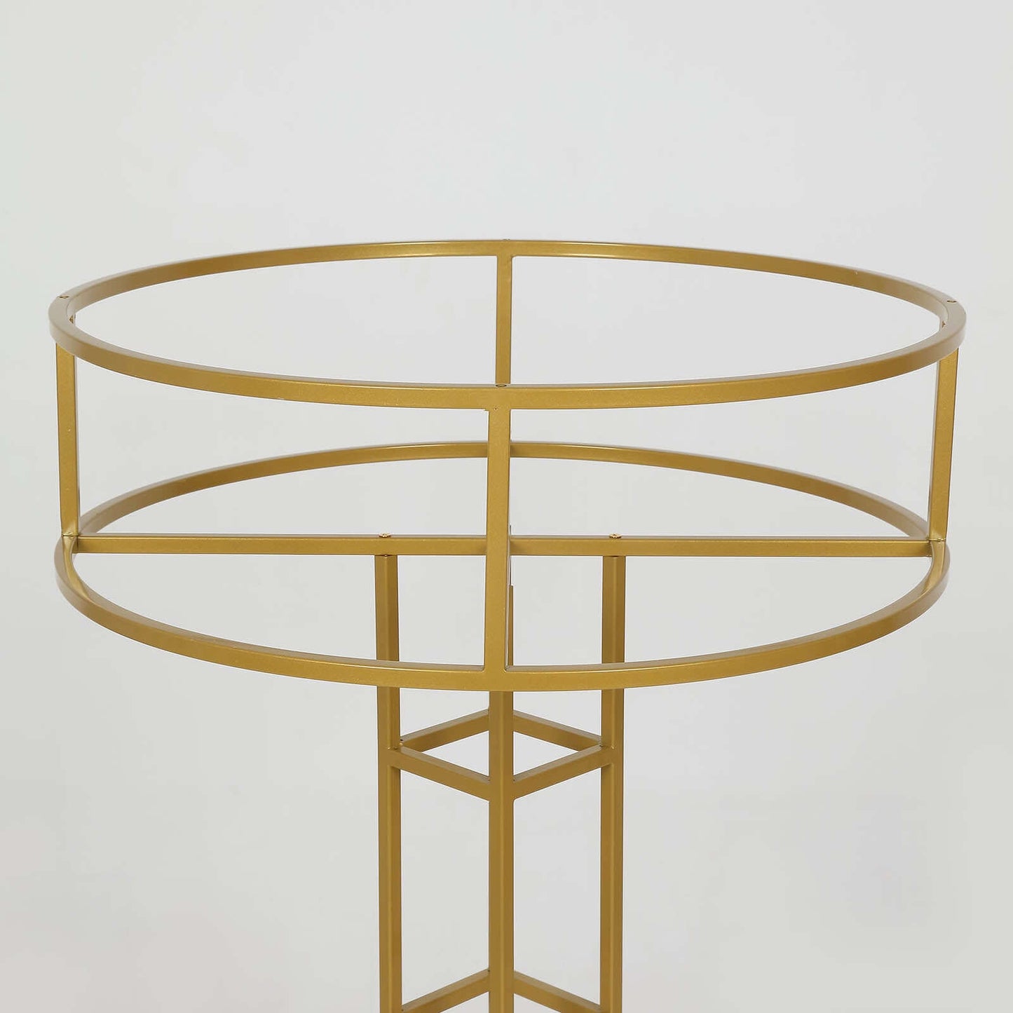 Metal Wedding Centerpiece Open Frame Design Gold - Grand Halo Top Floral Riser Pedestal 46"