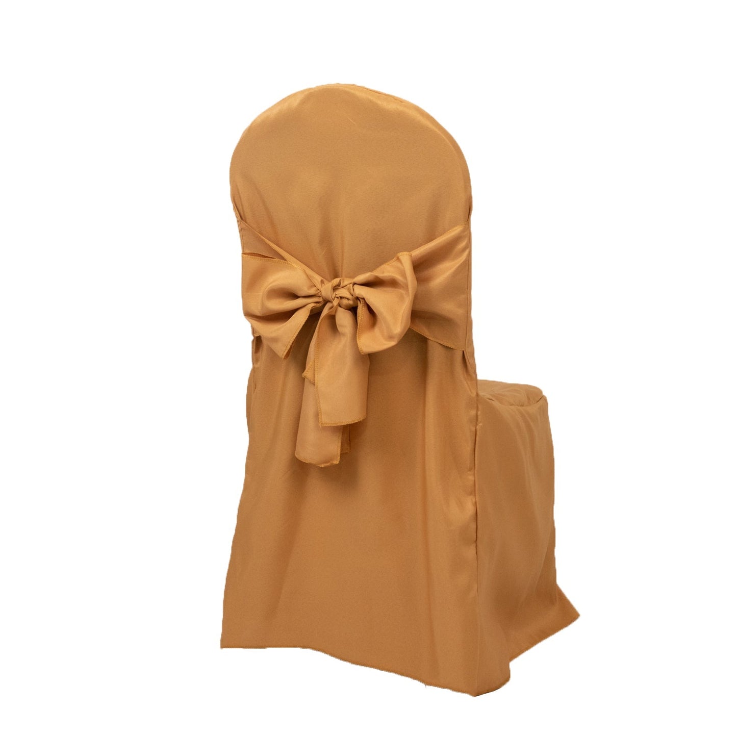 10-Pack Polyester Slip-On Banquet Chair Covers with Attached Sashes – Gold Reusable Stain-Resistant Covers for Wedding & Event Decor