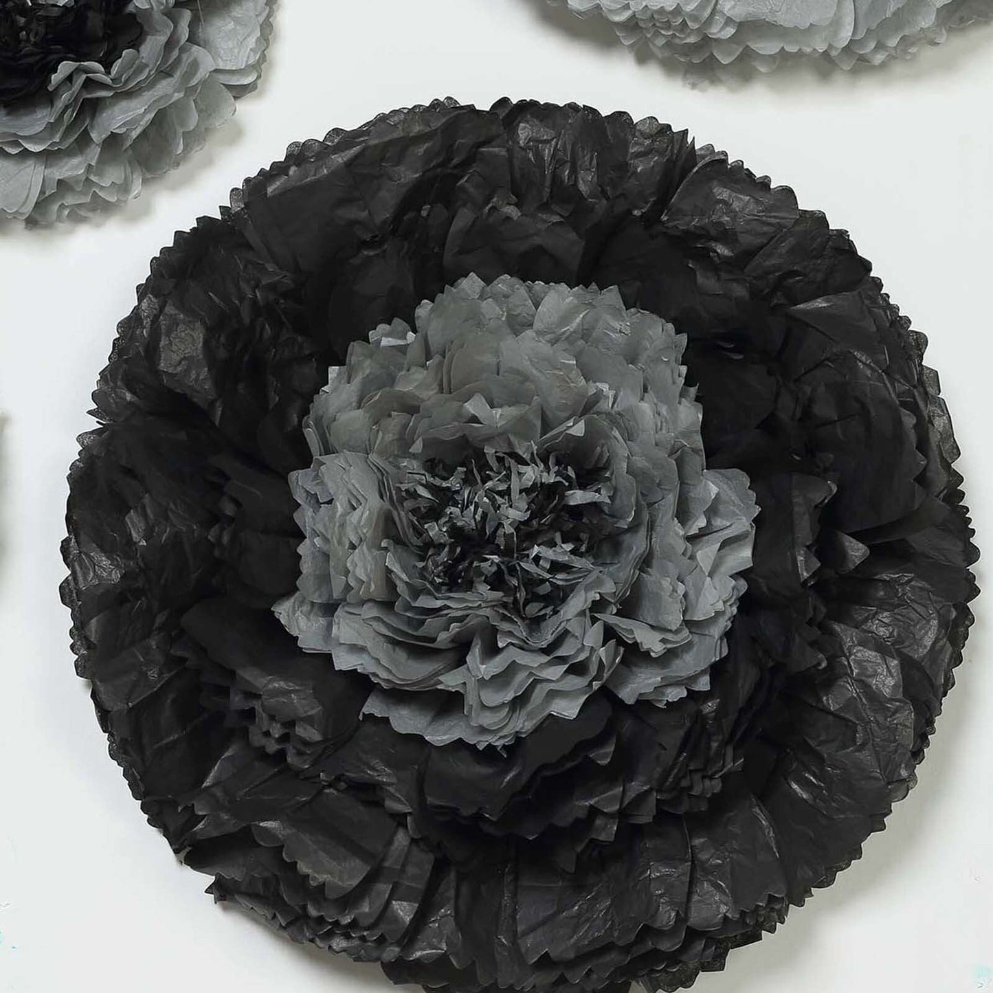 Set of 6 Charcoal Gray Giant Carnation 3D Paper Flowers Wall Decor - 12",16",20"
